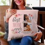 Gepersonaliseerde Best Mom Ever Fotocollage Bloemen Kussenhoes met Tekst Moederdagcadeau voor Moeder Oma