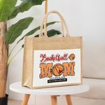 Personalised Baseball Football Basketball Mom Pattern Jute Tote Bag with Text Mother's Day Birthday Gift for Mom
