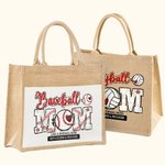Personalised Baseball Football Basketball Mom Pattern Jute Tote Bag with Text Mother's Day Birthday Gift for Mom