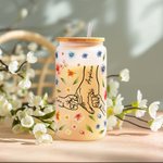 Personalized Hand in Hand Watercolour Floral 20oz Frosted Glass Tumbler with Lid Straw and Names Birthday Mother's Day Gift for Woman