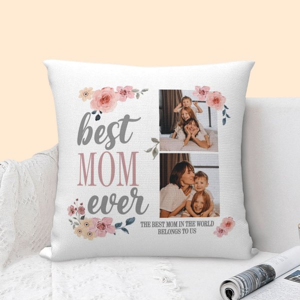 Personalisierte Best Mom Ever Foto Collage Floral Throw Kissenbezug mit Text Muttertag Geschenk für Mutter Oma