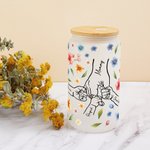 Personalized Hand in Hand Watercolour Floral 20oz Frosted Glass Tumbler with Lid Straw and Names Birthday Mother's Day Gift for Woman