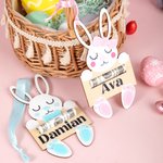 Henkilökohtainen puinen Bunny Money Holder nimi pääsiäiskori Tag Holiday Party lahja lapsille