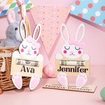 Henkilökohtainen puinen Bunny Money Holder nimi pääsiäiskori Tag Holiday Party lahja lapsille