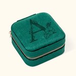 Caja de joyería de viaje de terciopelo personalizada con flor de nacimiento grabada e inicial regalo de cumpleaños o día de la madre para ella