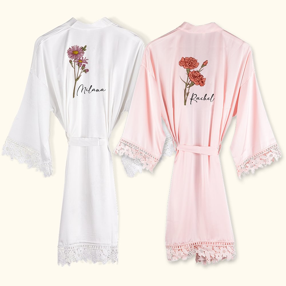 Peignoir en satin avec bordure en dentelle et nom Cadeau d'enterrement de vie de jeune fille Cadeau d'enterrement de vie de jeune fille Cadeau de mari