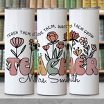Gobelet personnalisé Spring Boho Wildflowers 20oz Name Skinny Tumbler avec paille et brosse Cadeau d'appréciation pour professeur