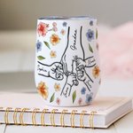 Personalised Mom And Kids Hand In Hand Watercolour Floral 12oz Wine Tumbler with Name Mother's Day Gift for Mom Grandma