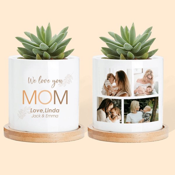 4 Photo Collage Ceramics Flowerpot for Mother's Day