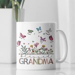 Personalized Birth Butterfly Grandma Garden 11oz Ceramic Mug with Names Mother's Day Birthday Gift for Mom Grandma