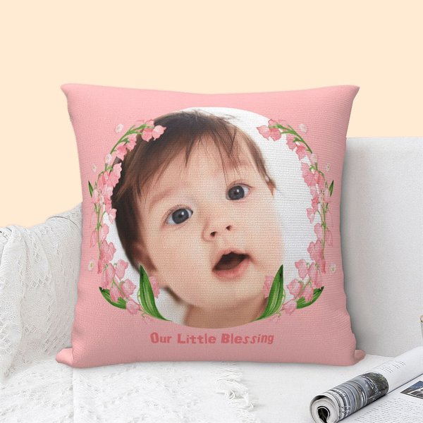 Personalized Baby Photo Birth Flower Throw Pillow Cover with Text Mother's Day Gift for Mother