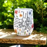 Personalised Mom And Kids Hand In Hand Watercolour Floral 12oz Wine Tumbler with Name Mother's Day Gift for Mom Grandma