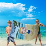Personalized Super Absorbent Quick Dry Sand Free Cute Cartoon Sea Beach Towel with Name Birthday Pool Party Vacation Gift for Family Members