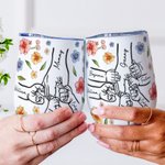Personalised Mom And Kids Hand In Hand Watercolour Floral 12oz Wine Tumbler with Name Mother's Day Gift for Mom Grandma