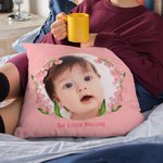 Personalized Baby Photo Birth Flower Throw Pillow Cover with Text Mother's Day Gift for Mother