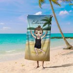 Personalized Super Absorbent Quick Dry Sand Free Cute Cartoon Sea Beach Towel with Name Birthday Pool Party Vacation Gift for Family Members