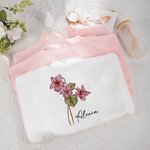 Personalized Watercolor Birth Flower Satin Robe with Lace Trim and Name Bachelorette Party Bridesmaid Wedding Gift for Her