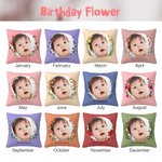 Personalized Baby Photo Birth Flower Throw Pillow Cover with Text Mother's Day Gift for Mother