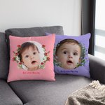Personalized Baby Photo Birth Flower Throw Pillow Cover with Text Mother's Day Gift for Mother