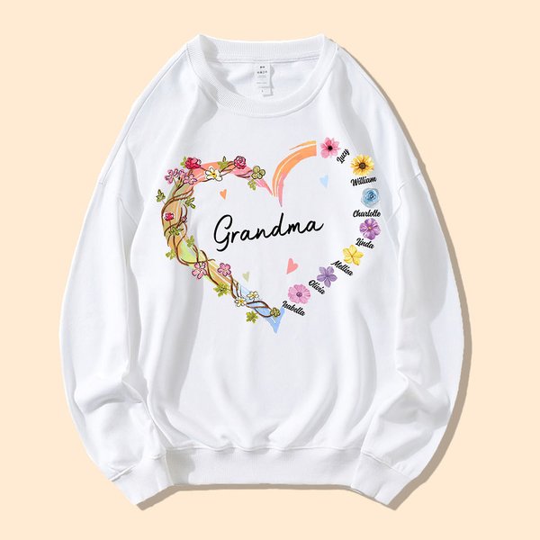 Sweat personnalisé avec 1-10 noms d'enfants Fête des mères Cadeau d'anniversaire pour Grand-mère Maman