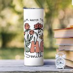 Gobelet personnalisé Spring Boho Wildflowers 20oz Name Skinny Tumbler avec paille et brosse Cadeau d'appréciation pour professeur