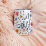 Personalised Mom And Kids Hand In Hand Watercolour Floral 12oz Wine Tumbler with Name Mother's Day Gift for Mom Grandma