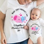 T-shirt personnalisé Notre première fête des mères ensemble Onesie bébé avec nom Girafe Elephant Ours Koala Cadeau pour nouvelle maman Bébé