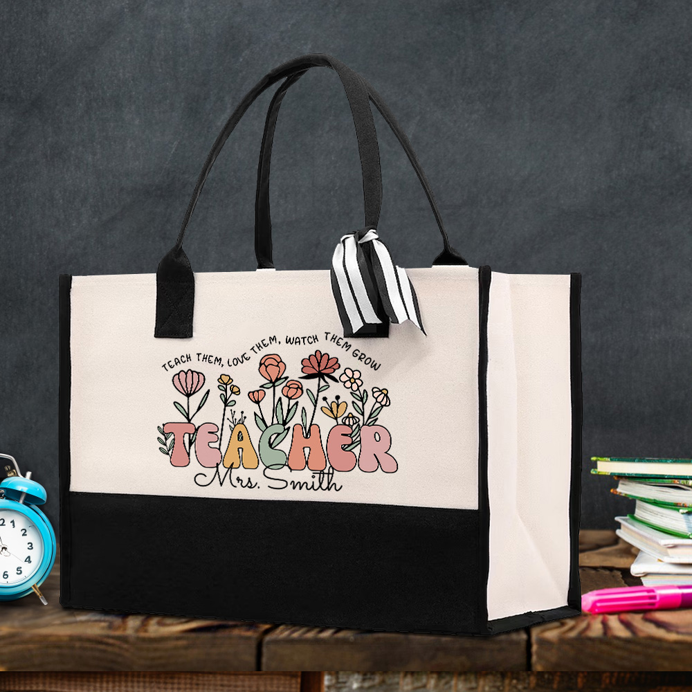 Coffee Lover Tote Bag Set - Large Canvas Bag With Makeup Pouch & Ribbons