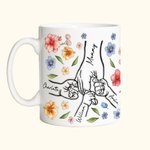 Personalized Watercolor Flower 1-9 Holding Hands Ceramic Mug with Name Mother's Day Birthday Gift for Mom Grandma
