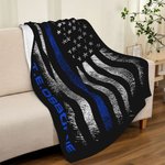 Couverture en Flanelle Personnalisée avec Texte et Drapeau Américain Cadeau pour Officier Police Gendarmerie