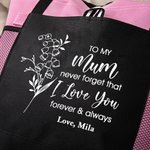Personalized I Love You Birth Flower Canvas Tote Bag with Zipper Large Capacity Mother's Day Gift for Mom Grandma