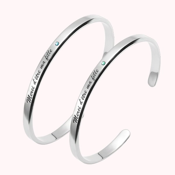 Lot de 2 Bracelets Personnalisés avec Pierre de Naissance et Texte Gravé Cadeau Fête des Mères Anniversaire pour Mère Fille