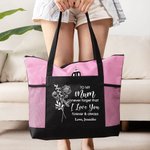Personalized I Love You Birth Flower Canvas Tote Bag with Zipper Large Capacity Mother's Day Gift for Mom Grandma