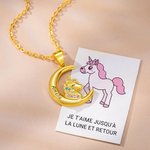 Collier d'Argent Personnalisé avec Prénom Pendentif Forme de Lune Licorne avec Zicron Coloré Cadeau Anniversaire pour Femme Fille