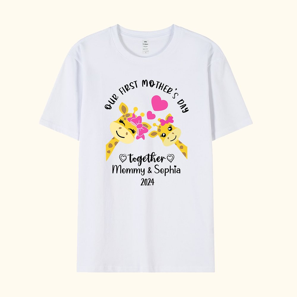 T-shirt personnalisé Notre première fête des mères ensemble Onesie bébé avec nom Girafe Elephant Ours Koala Cadeau pour nouvelle maman Bébé