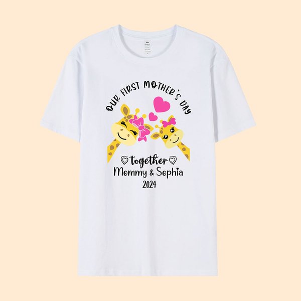 Personalisierte unsere erste Muttertag zusammen T-shirt Baby Onesie mit Namen niedlich Giraffe Elefant Bär Koala Geschenk für neue Mama Baby