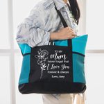 Personalized I Love You Birth Flower Canvas Tote Bag with Zipper Large Capacity Mother's Day Gift for Mom Grandma