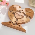 Puzzle Casse-tête en Bois Jouet Familial Personnalisé avec 1-6 Noms Cadeau de Noël Fête des Mères Thanksgiving Décoration pour Famille