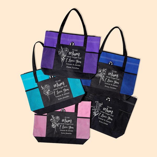 Personalisierte Ich liebe dich Geburt Blume Tragetasche mit Reißverschluss große Kapazität Muttertag Geschenk für Mama Oma