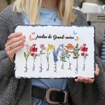 Décoration d'Ardoise Personnalisé avec Titre 1-2 Noms et Fleurs de Naissance Cadeau Anniversaire Fête pour Famille Maman Grand-mère