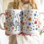 Personalized Watercolor Flower 1-9 Holding Hands Ceramic Mug with Name Mother's Day Birthday Gift for Mom Grandma