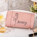 Sac de Maquillage Suspendu Personnalisé avec Fleur de Naissance et Nom Accessoire de Vogage Cadeau Fête des Mères pour Femmes