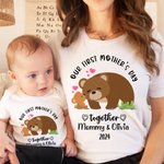 T-shirt personnalisé Notre première fête des mères ensemble Onesie bébé avec nom Girafe Elephant Ours Koala Cadeau pour nouvelle maman Bébé
