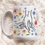 Personalized Watercolor Flower 1-9 Holding Hands Ceramic Mug with Name Mother's Day Birthday Gift for Mom Grandma