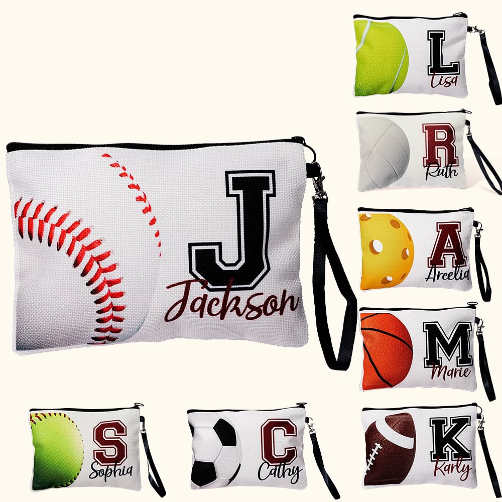 Sac à Cosmétiques Personnalisé avec Baseball Football Nom Initiale Cadeau d'Équipe pour Amateur de Sport