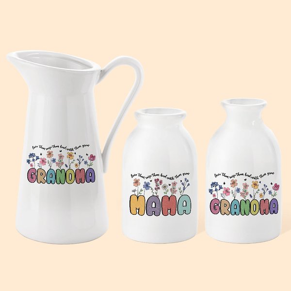 Gepersonaliseerde Waterverf Bloem Keramische Vaas met Tekst Home Decoratie Moederdag Cadeau voor Vrouw