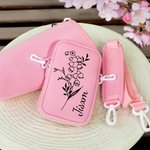 Personalized Birth Flower Waterproof Name Water Bottle Carrier Bag for 40oz Stanley Tumbler with Strap and Pouch Birthday Anniversary Gift for Her