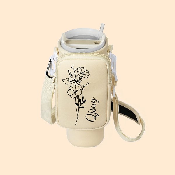 Personalizado Nacimiento Flor Nombre Impermeable Botella de Agua Bolsa de Transporte para 40oz Stanley Vaso con Correa y Bolsa Cumpleaños Aniversario 