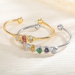 Personalizado 1-5 Cristal Raw Birthstones Ajustable Familia Bangle Día de la Madre Cumpleaños Regalo para las mujeres