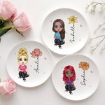 Personalized Cute Cartoon Character Ceramic Ring Dish Jewelry Tray with Birth Flower and Name Birthday Bridesmaid Gift for Women Girls